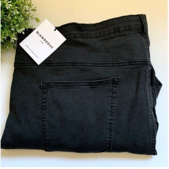 Glamorous curve women's jeans sz 22 high waisted skinny frayed knee ripped black - Picture 2 of 8